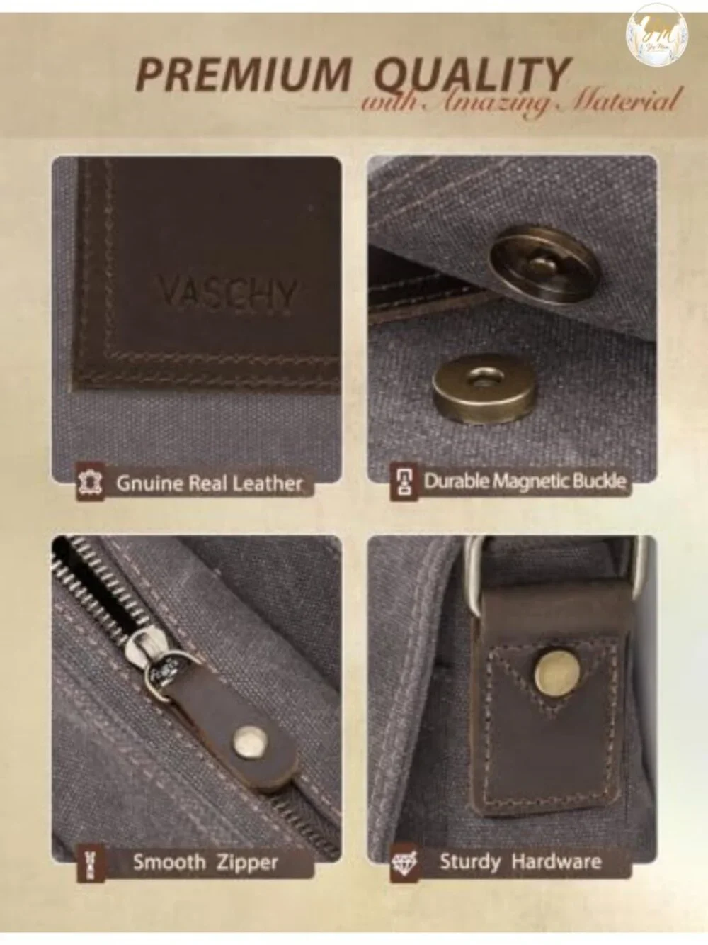 Genuine Leather Canvas Messenger Bag Crossbody Anti-Theft Unisex